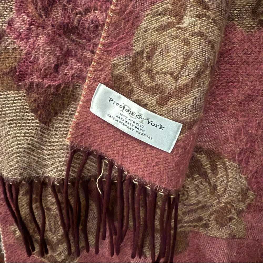Preston & York Moody Pink & Brown Floral Scarf made in Germany 100% Acrylic - Picture 4 of 6